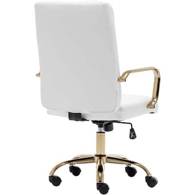 BTEXPERT Ergonomic White Faux Leather Adjustable Home Office Arm Chair Golden Finish