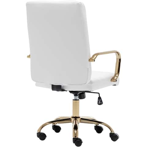 BTEXPERT Ergonomic White Faux Leather Adjustable Home Office Arm Chair Golden Finish