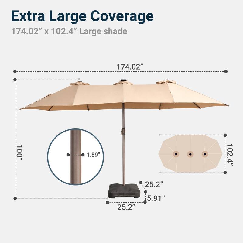 XIZZI Outdoor Patio Umbrella with Solar LED Lights and Base