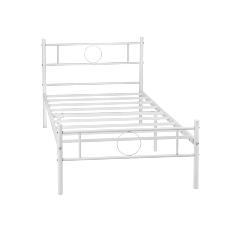 Homy Casa White Metal Bed Frame with Headboard & Footboard
