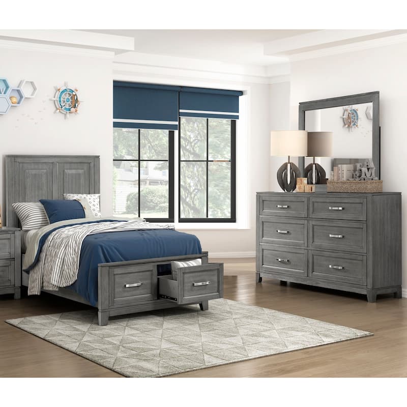 Rustic Gray Bedroom Furniture 3pc Bed Dresser Mirror Set - Twin