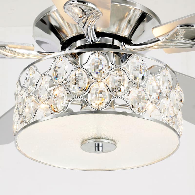 52" Indoor Chrome Crystal Chandelier Ceiling Fan with Light and Remote Control - 52 in. W X 52 in. D X 19.3 in. H