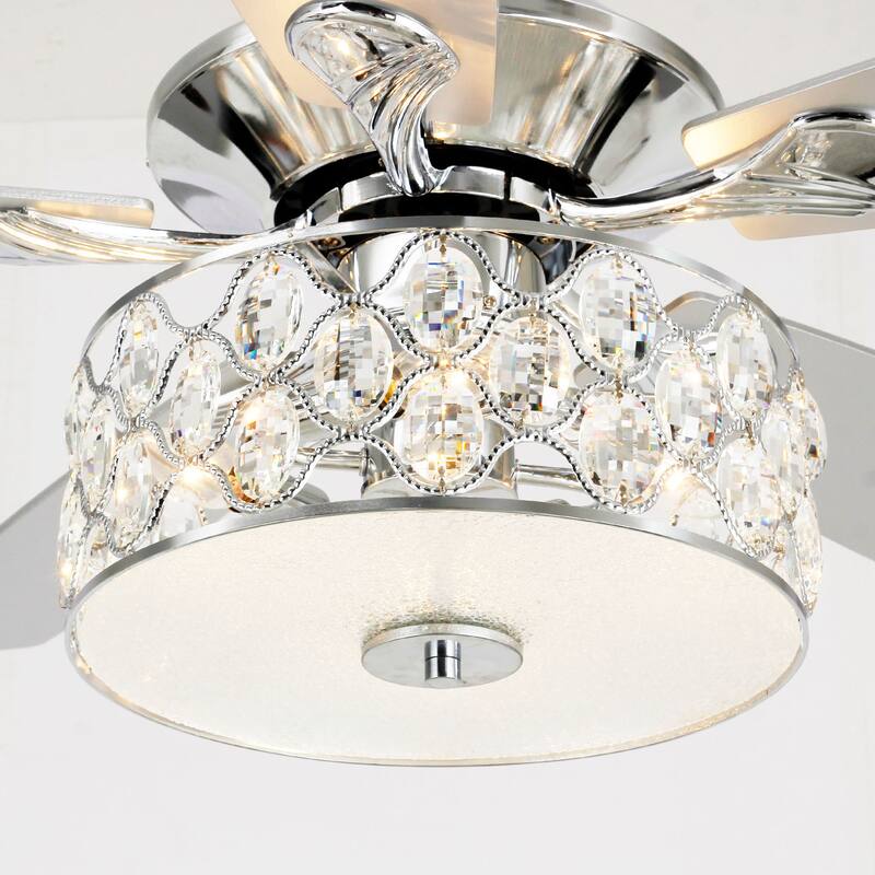 52" Modern 4-Light Chandelier Crystal Ceiling Fan with Remote