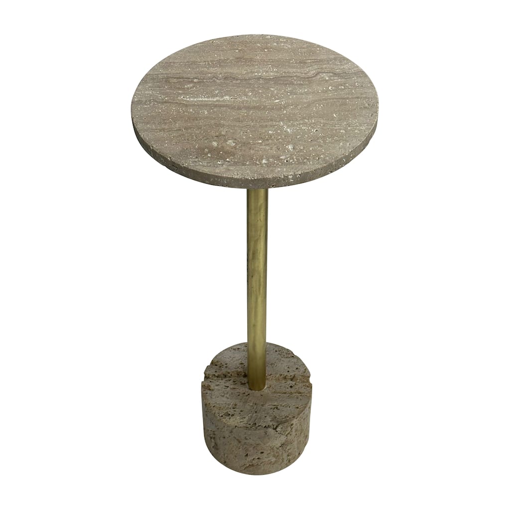 Sagebrook Home's Neutral Modern 26" Travertine Stone Accent Table, Natural/Gold Iron - 10" x 10" x 26"
