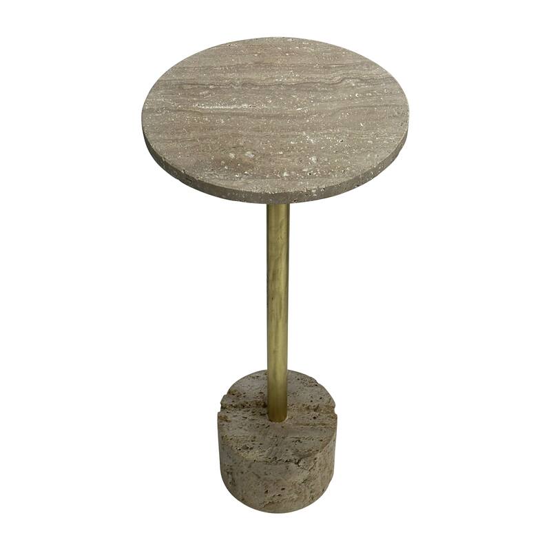 Sagebrook Home's Neutral Modern 26" Travertine Stone Accent Table, Natural/Gold Iron - 10" x 10" x 26" - Marble - 10" x 10" x 26" - Marbled Gold