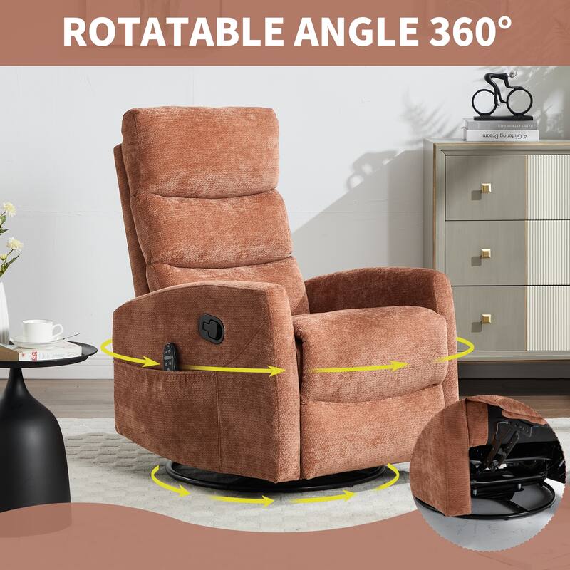 Roomfitters Manual Rocker Swivel Recliner Chair with Heat and Massage Fabric Glider Lounge Sofa for Living Room