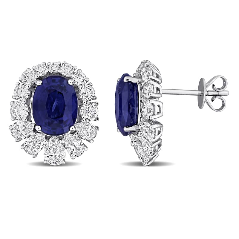 Miadora 6 1/6ct TGW Blue Sapphire and 2 5/8ct TDW Diamond Halo Earrings 14k White Gold