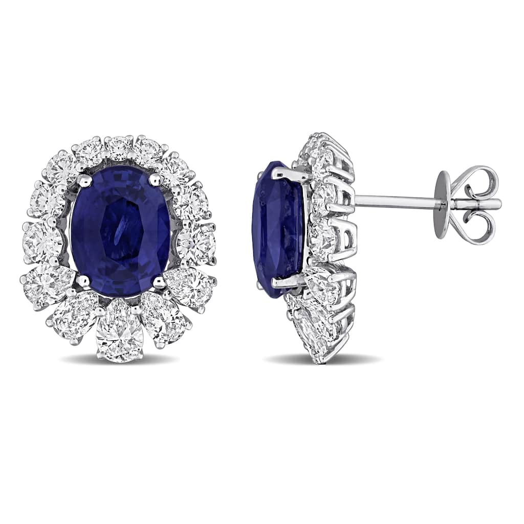 Miadora 6 1/6ct TGW Blue Sapphire and 2 5/8ct TDW Diamond Halo Earrings 14k White Gold