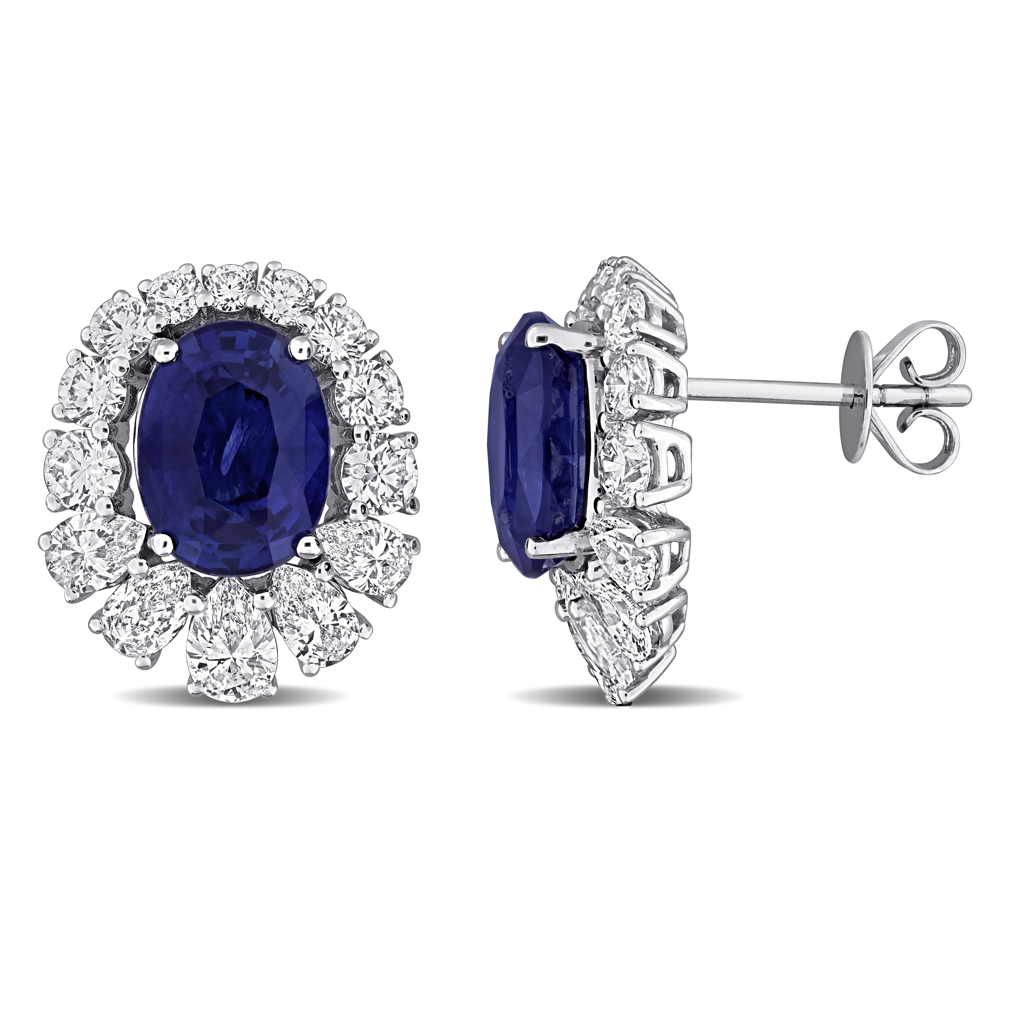 Miadora 6 1/6ct TGW Blue Sapphire and 2 5/8ct TDW Diamond Halo Earrings 14k White Gold