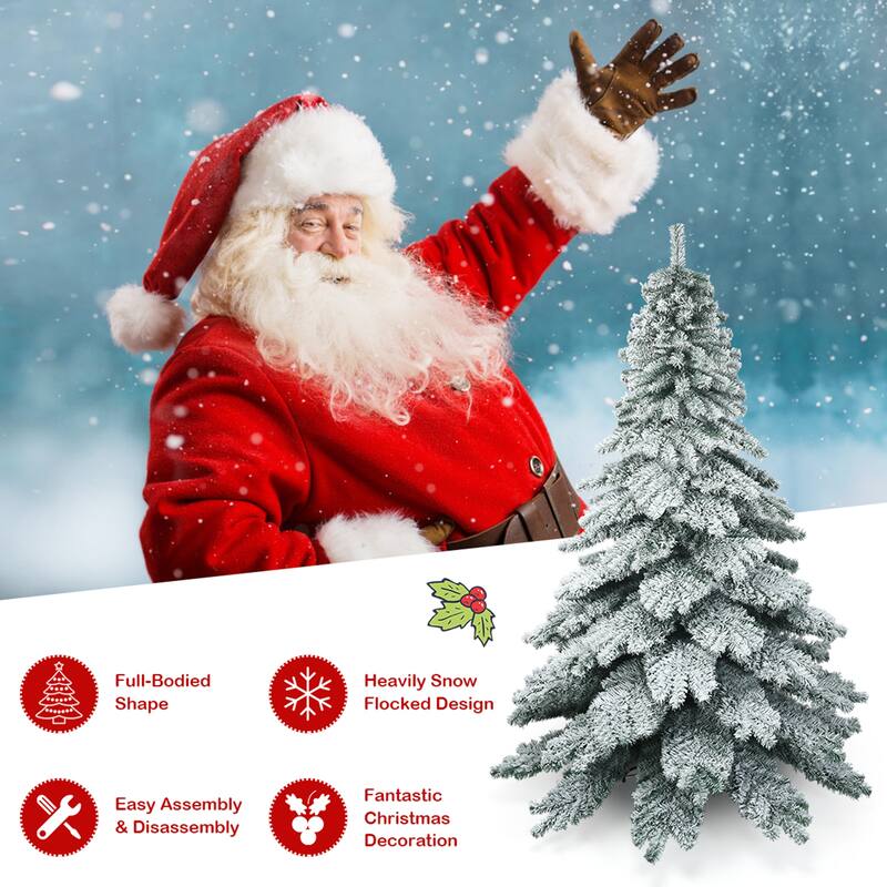 Gymax 7.5ft Artificial Christmas Tree Snow Flocked Hinged Pine Tree w/ - See Details