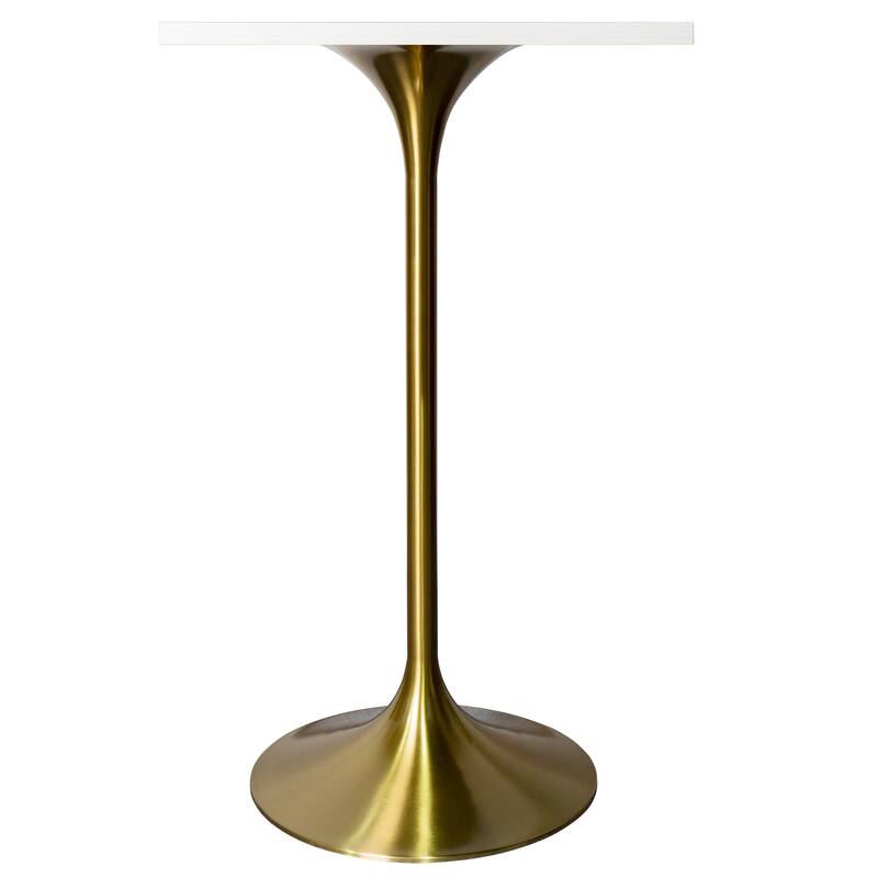 Verve 43 in. Tall Bar Height Dining Table Square MDF Wood Tabletop in Gold Stainless Steel Pedestal Base Accent Bar Table