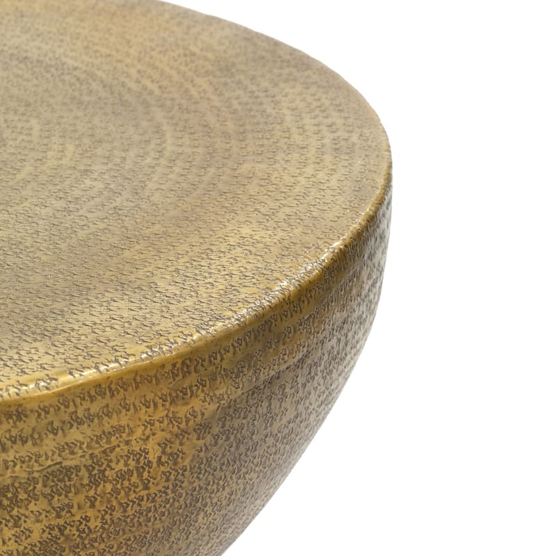Terminus Coffee Table, 36 Inch Round Bowl Base with Hand Etched Texture, Antique Brass