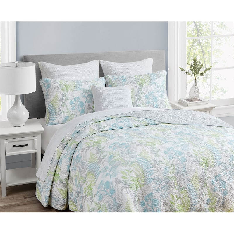 DESIGN STUDIO Althea Floral Spa Blue Soft Cotton Quilt Set