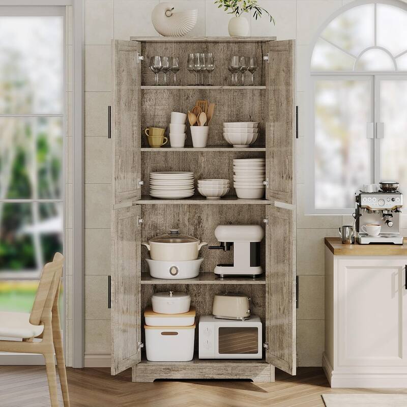 70" Tall Kitchen Pantry Cabinet with 4 Doors and 3 Adjustable Shelves