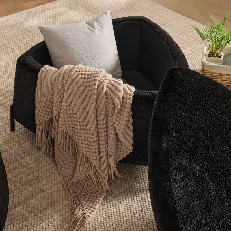 2-Pieces Upholstered Storage Ottoman Set With Reversible Lid And Metal Legs
