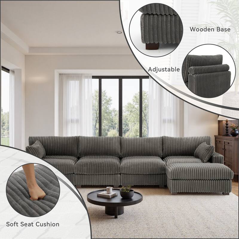 Plush Flannel Modular Sectional Sofa for Living Room