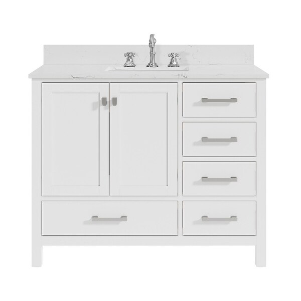 Prismatica 42 inch Bathroom Vanity Set in White, Middle Sink - Bed