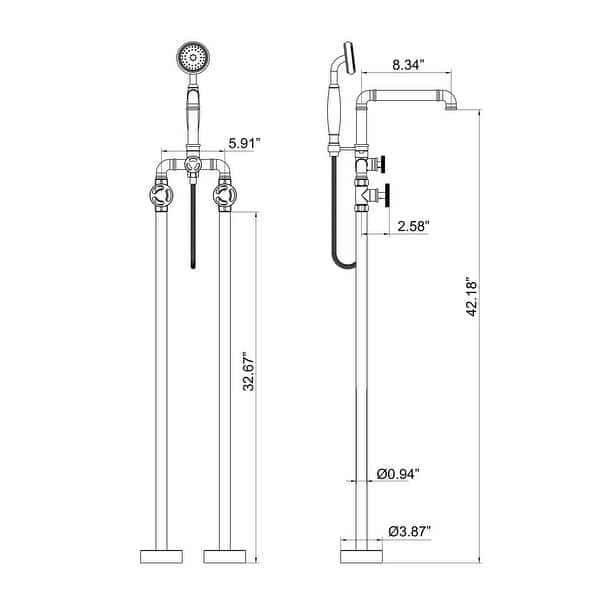 dimension image slide 0 of 3, Rbrohant Industrial Style Freestanding Bathtub Faucet, High Flow Shower Floor Mounted Tub Faucets