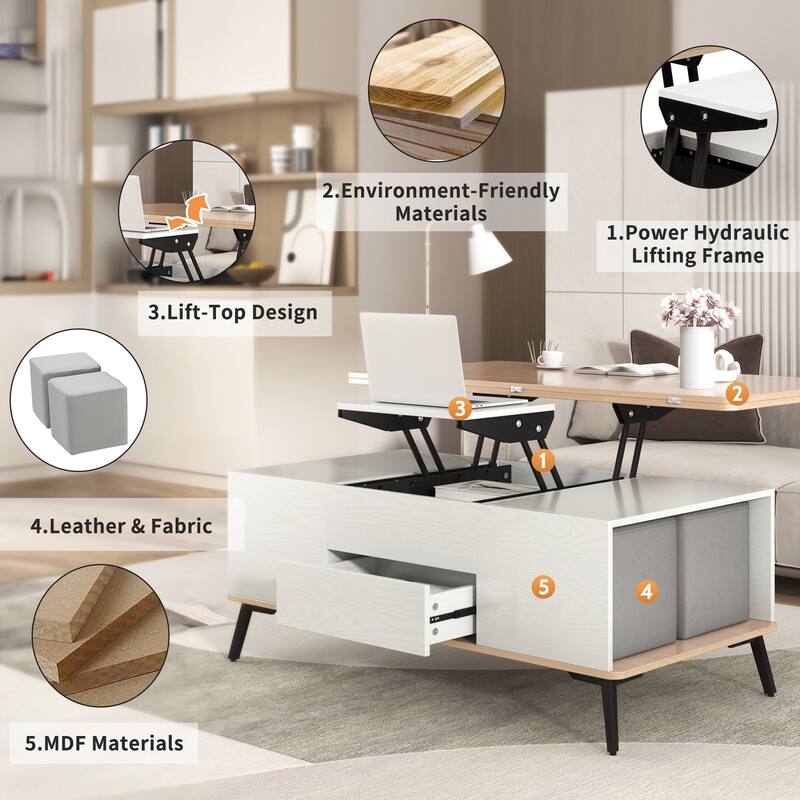 5 Pieces Lift Top Coffee Table Set with Storage Convertible Dining Table