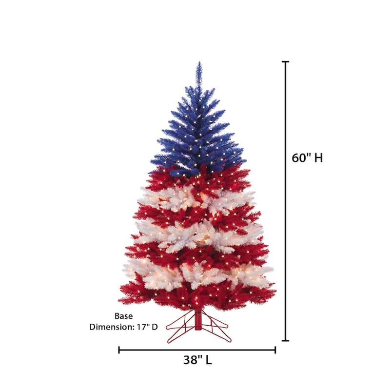 5 Foot Patriotic American Tree in Red and White and Blue - N/A