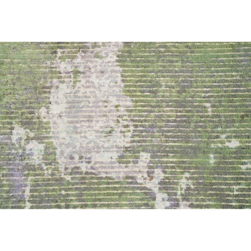Hand Knotted Oriental Viscose Silk Carpet Modern All-Over Green Abstract Area Rug - 4' 0'' X 2' 0''