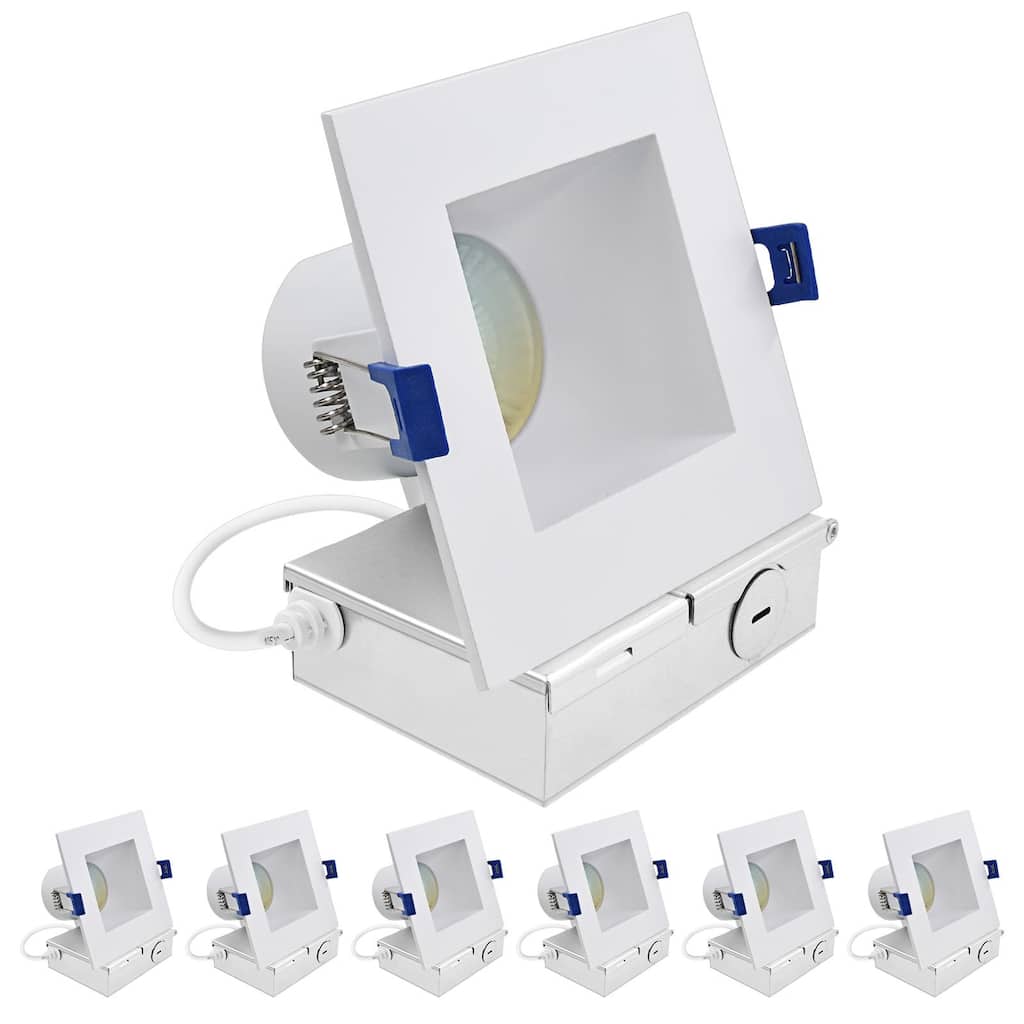 Luxrite 4 in. Square LED Recessed Ceiling Light J-Box 12W 5CCT 1060 Lumens Wet Rated IC Rated 6 Pack