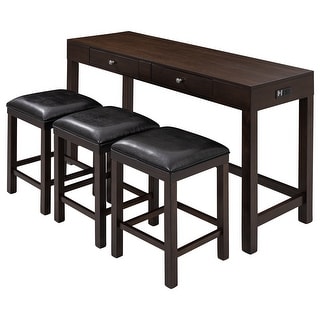 4-Piece Built-in Charging Counter Height Dining Table Set with 3 Padded ...