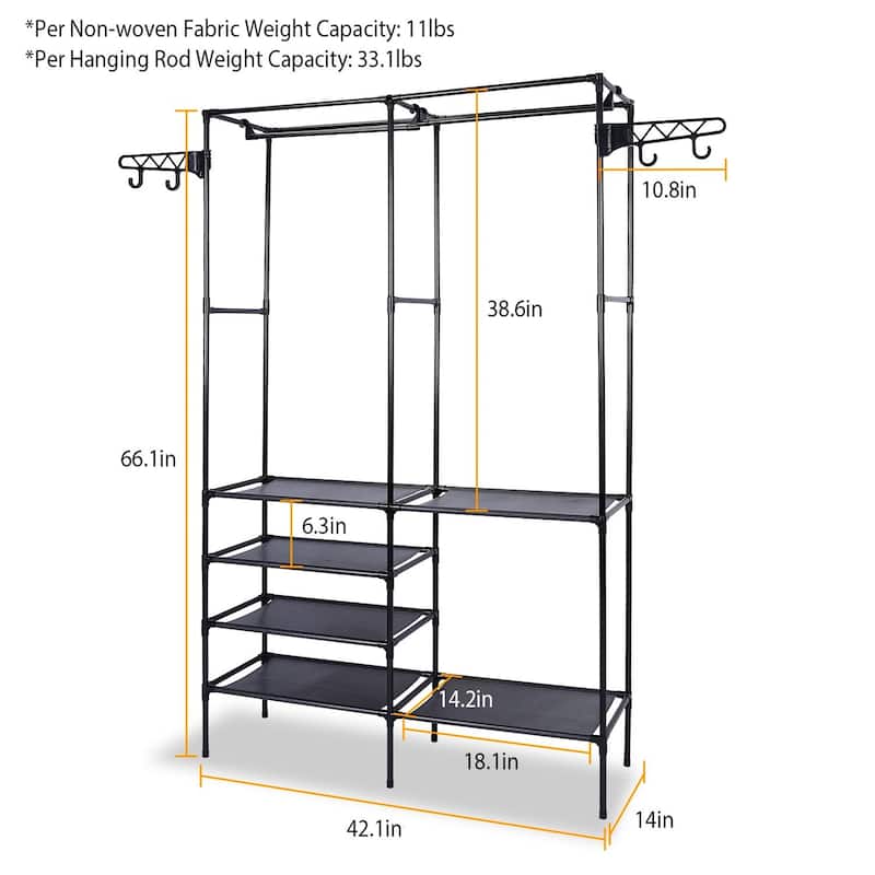 Heavy Duty Garment Rack with Shoe Shelves