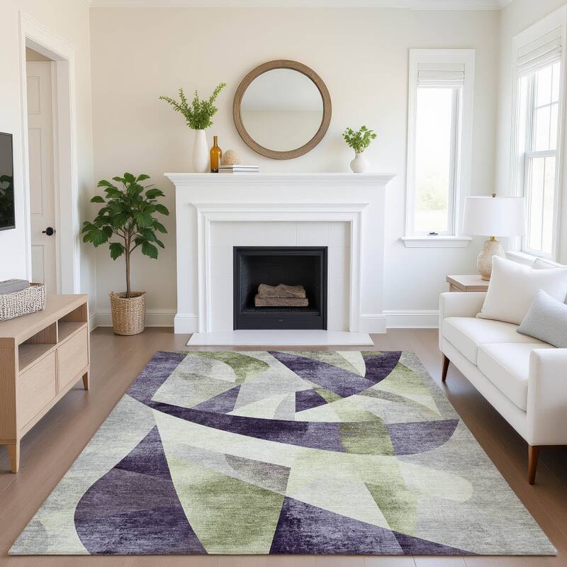 Premium Washable Super Soft Abstract Contemporary Mayfield Rug - 8' x 10' - Purple