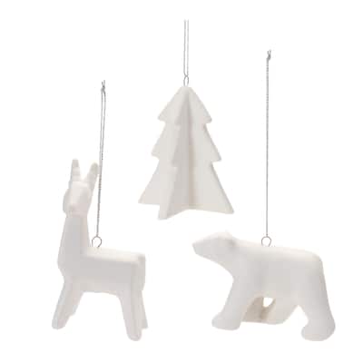 Ceramic Deer Bear Tree Ornaments Set of 6 for Christmas Decoration - 2.25” x 1.5” x 3.5”