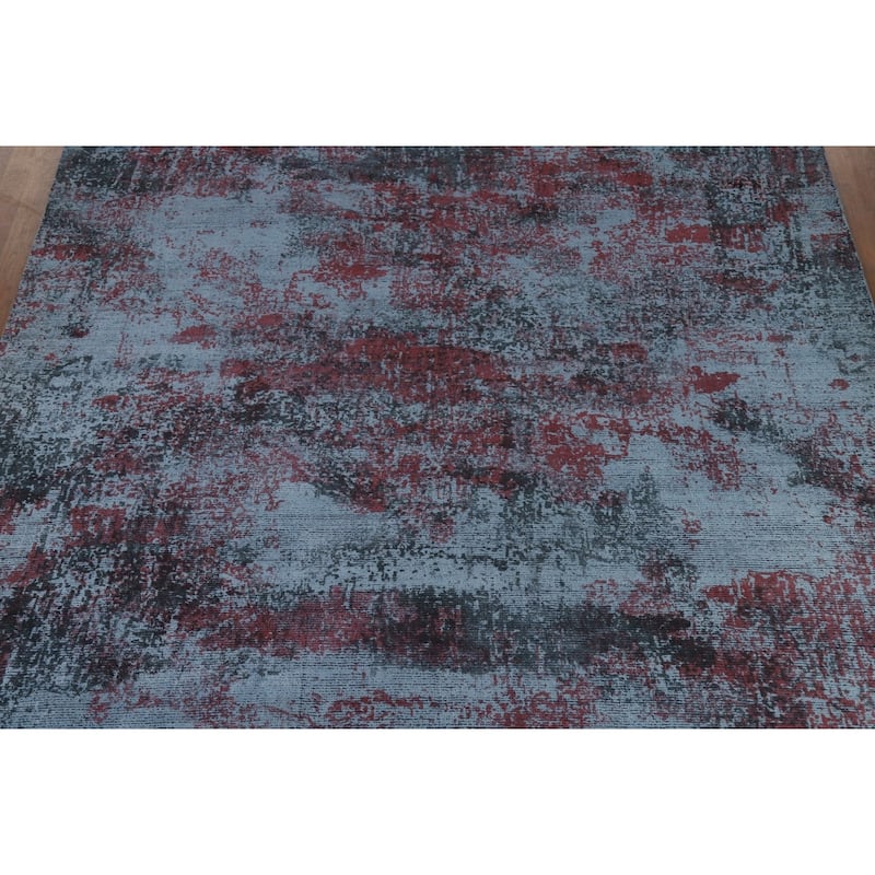 All-Over Blue Abstract Modern Area Rug Handmade Wool Carpet - 8'3" x 11'11"