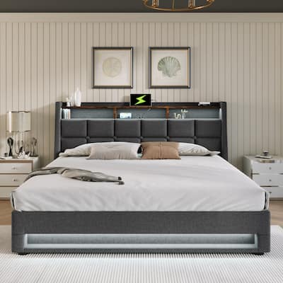 Full Size Upholstered Platform bed with a Hydraulic Storage System