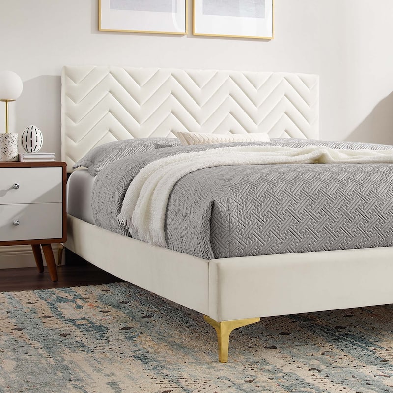 Leah Chevron Tufted Performance Velvet Twin Platform Bed