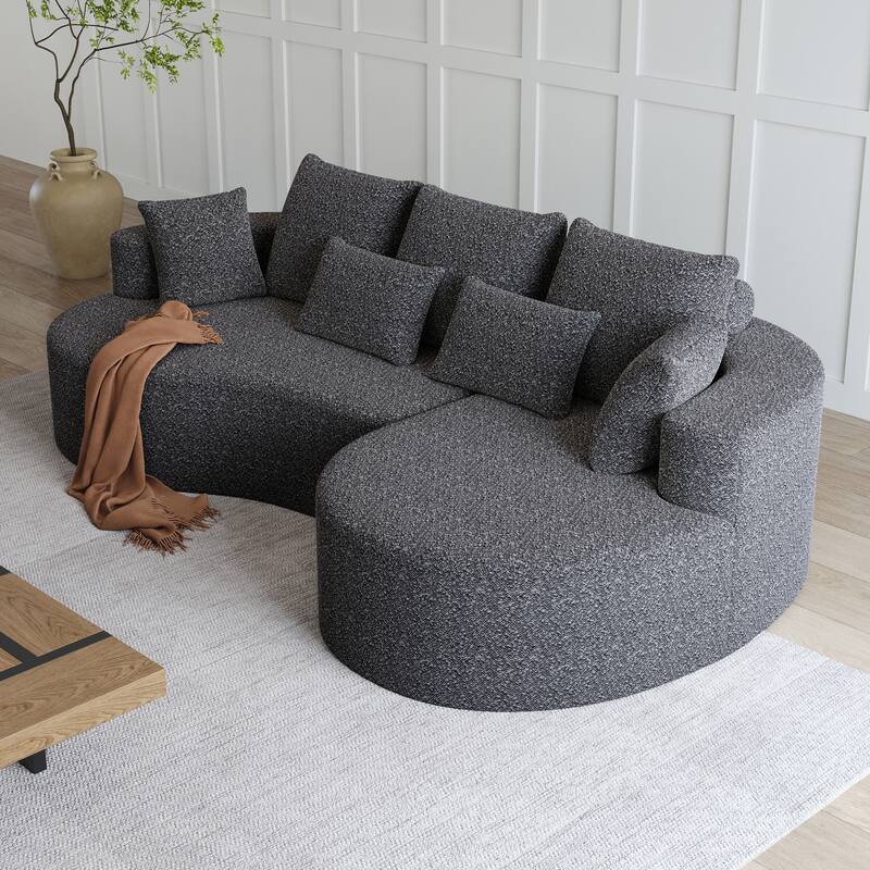 Oversized Chenille Upholstered Boneless Sofa, L-Shaped Curved Sectional Sofa, Deep Seat Cloud Couch with 7 Pillows