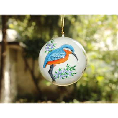 Handmade Christmas Ornaments Hand Painted by Artisan on Recycled Paper - Bird 1 - One Size