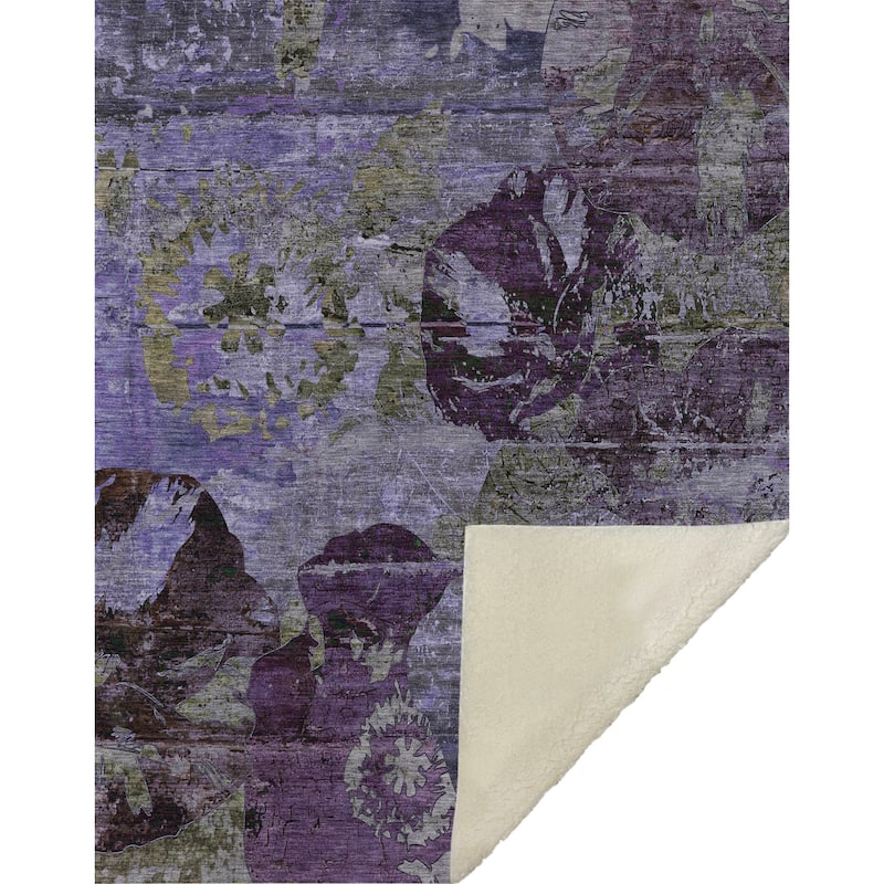 Premium Machine Washable Modern Floral Sherpa Throw Blanket