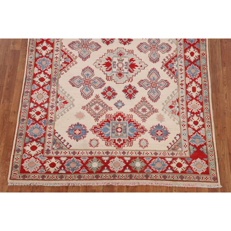 Geometric Kazak Oriental Rug Hand-Knotted Bedroom Wool Carpet - 5'0" x 6'10"