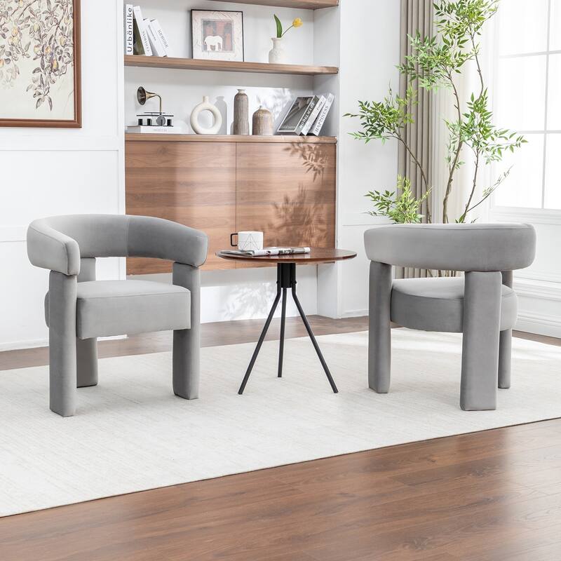 SEYNAR Modern Velvet Accent Chair Set of 2, Upholstered Barrel Armchair with Curved Back and Thickened Padded Seat