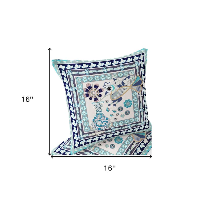 HomeRoots Set of Two 16" X 16" Beige and Black Peacock Blown Seam Floral Indoor Outdoor Throw Pillow - 16.00' X '16.00' X '5.00