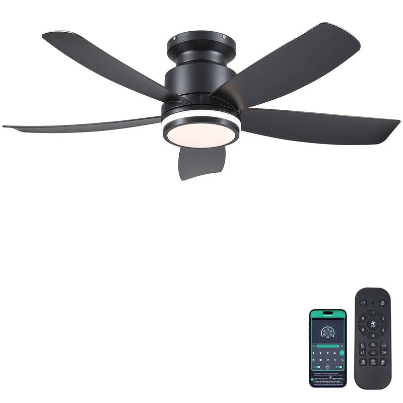 41 Inches Ceiling Fan with Light,5 ABS Blades,Flush Mount Low Profile Ceiling Fan with LED Light and Remote - 41 Inches - Black