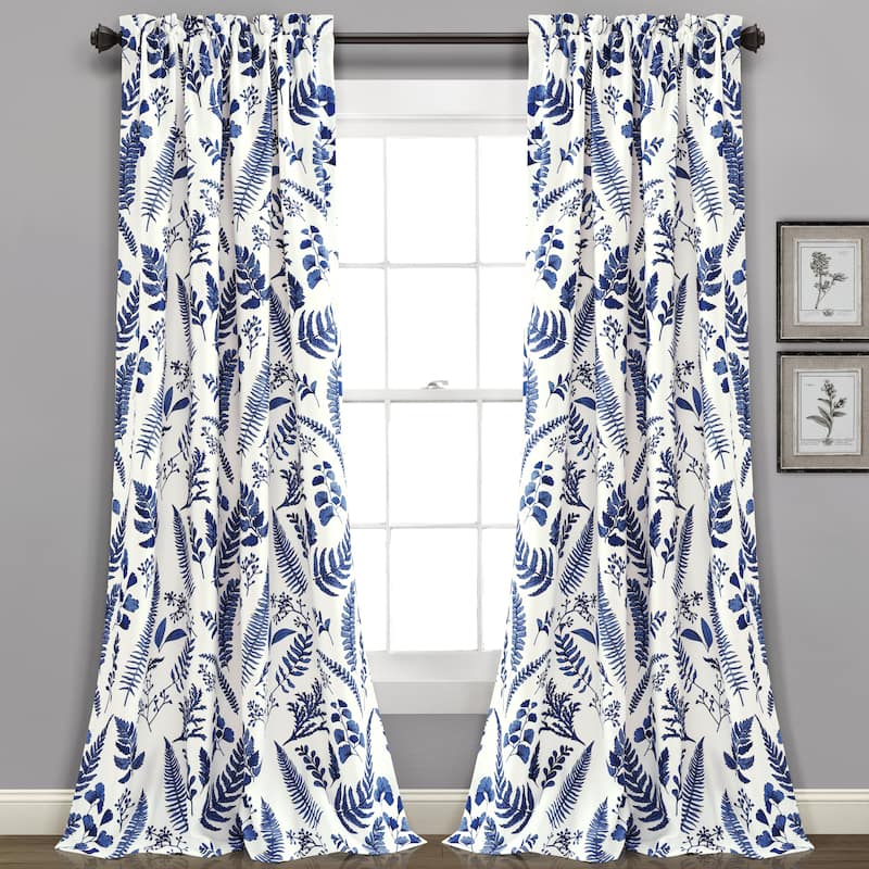 Lush Decor Devonia Allover Light Filtering Window Curtain Panel Pair - 108 Inches - White/Navy