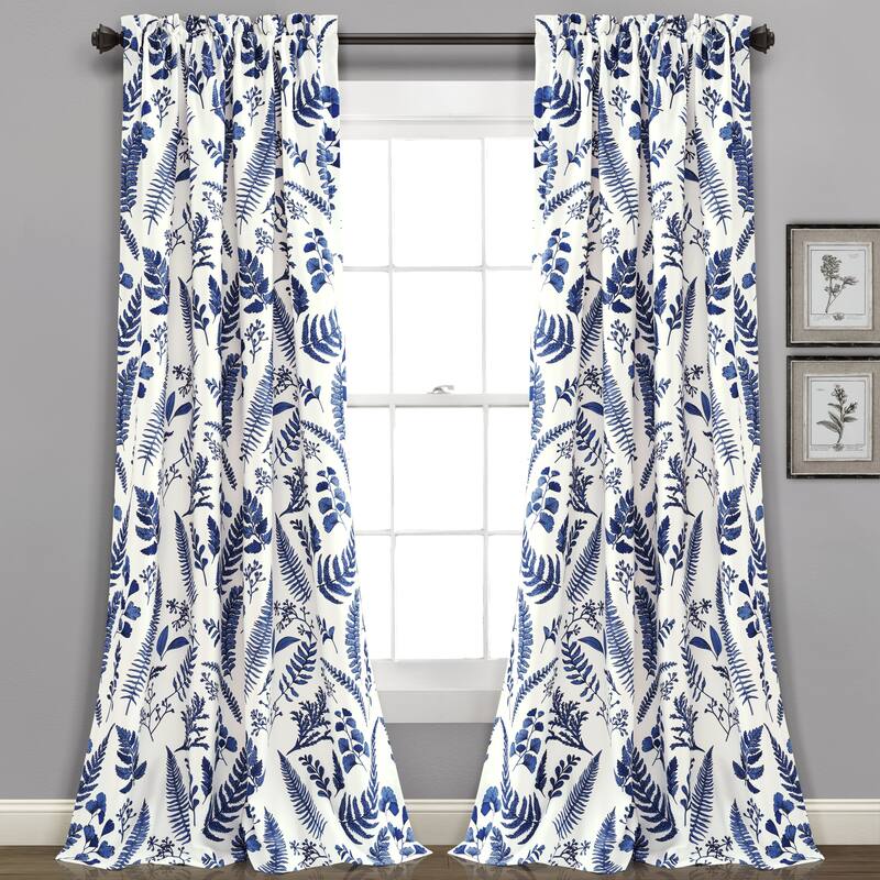 Porch & Den Mayview Room Darkening Window Curtain Panel Pair - 95 Inches - White & Navy