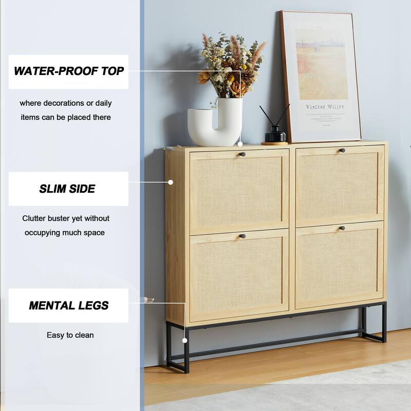 16 pairs Wooden Shoe Storage Cabinet with 4 Flip-up Drawer