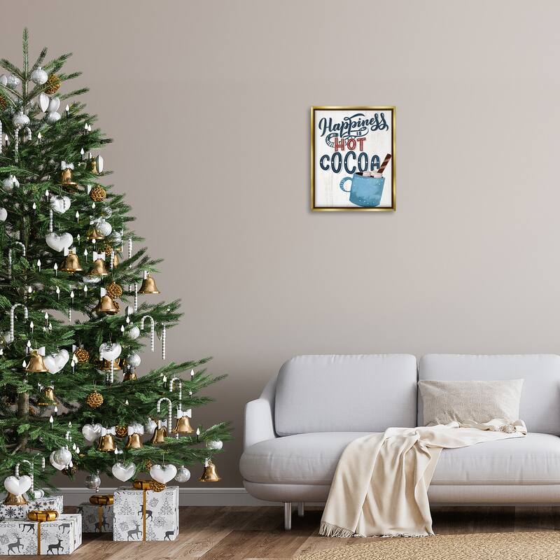 Stupell Happiness Is Hot Cocoa Framed Floater Canvas Wall Art Design By Kim Allen