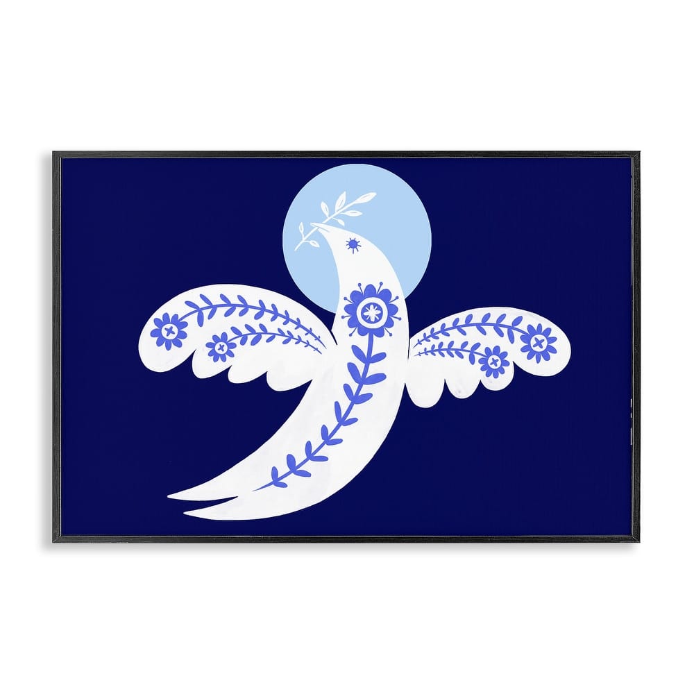Stupell Peace Dove with Folk Florals Framed Giclee Art Design By Hannah Moren