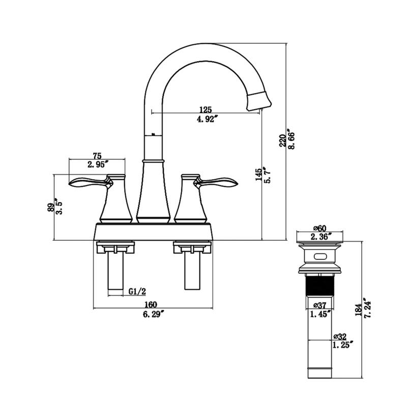 Topcraft 4-Inch Wide Double Handle Bathroom Faucet with Pop-Up Drainer