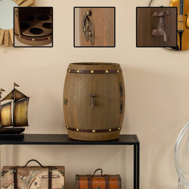 Vintage Wooden Barrel Shaped Wine Holder with a rotating turntable