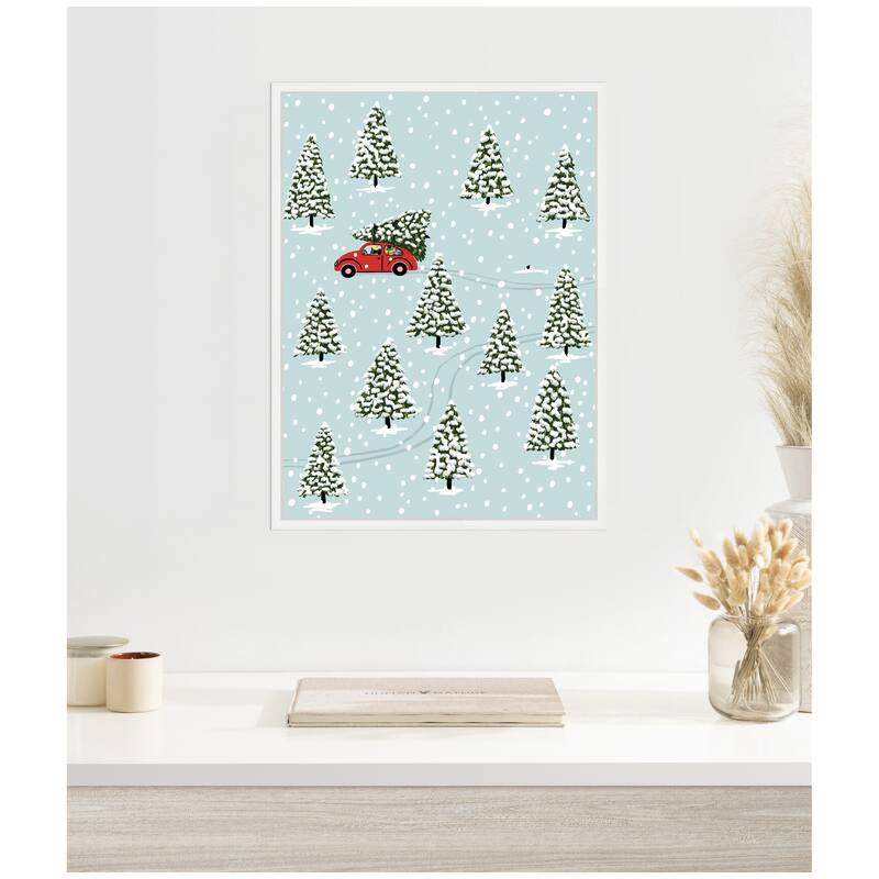 Kate and Laurel Sylvie Framed Canvas Christmas Tree Hunt by Bex Morley Design