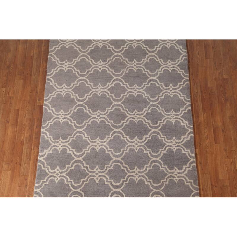Geometric Trellis Area Rug Hand-Tufted Wool Carpet - 5'1" x 7'11"