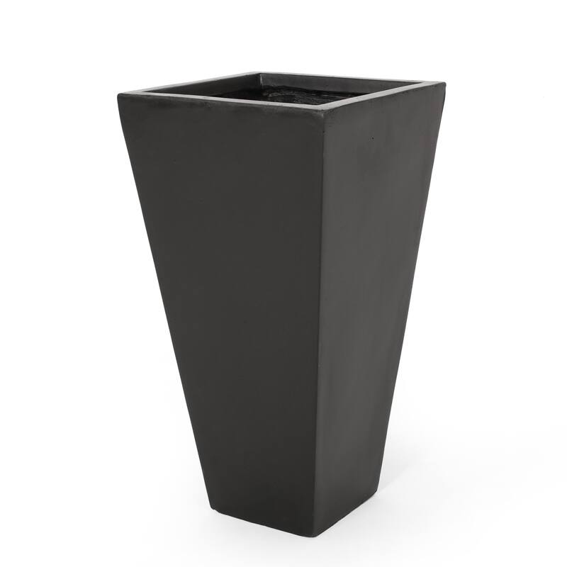 Ella Outdoor Modern Cast Stone Planter by Christopher Knight Home - 13.00" L x 13.00" W x 24.75" H - Matte Black